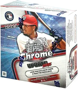 2025 Topps Chrome Update Series Baseball Mega Box (Fanatics Exclusive) Trading Card Box (2 Base Card Raywave Parallels Per Box)