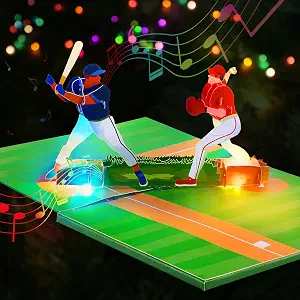 GREETING ART Musical Baseball Birthday Card, Birthday Card With Music and Lights, Baseball Pop Up Card, Happy Birthday Card for Son, Men, Dad, Hsuband, Baseball Lovers