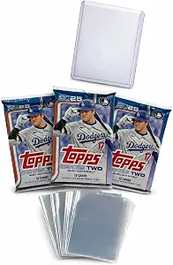 Topps 2025 Series 2 Baseball Trading Card Bundle, 3 Factory Sealed Packs with 36 Cards Total, Includes 10 Penny Sleeves and 1 Top Loader (Series 2 – 36 Cards)