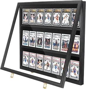 24 Baseball Card Display Case Lockable Graded Sports Card Frame Wall Mount