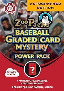PSA Baseball Autographed Graded Card Mystery Pack | Contains 1 PSA Autographed Graded MLB Card and 2 Sealed Packs of Baseball Cards | by Zoo Packs