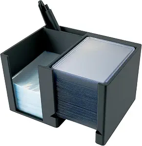 Trading Card Toploader & Penny Sleeve Station with Anti-Slip Base & Tool Storage | Dual Compartment Heavy-Duty Dispenser for Sports Cards & TCG | One-Hand Access Organizer for Card Breaks & Sorting