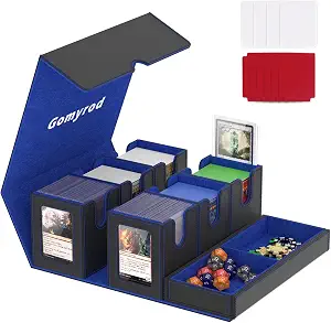 Gomyrod Card Deck Box with 4 Commander Display & Dice Tray (Black & Blue)