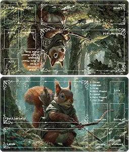 Playmat for MTG with Zones (2 Pack), Card Game Mat Non-Slip Rubber Base and Stitched, 24 x 14 inch TCG Play Mat for MTG and Other Card Games, Fantasy Archer Squirrel