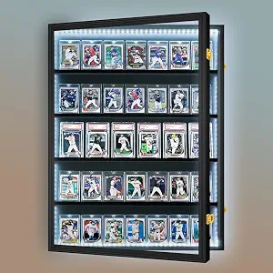Baseball Card Display Case, 5 Tier Sports Card Display Case with Lock