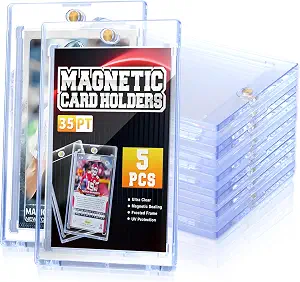 QTYORD 5 Pack 35PT Magnetic Card Holder for Trading Cards, One-Touch Card Case Holder for Baseball Football Sports MTG TCG Collectable Cards