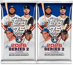 2026 Topps Series 2 Baseball Trading Card Value Bundle, 2 Exclusive Factory Sealed MEGA Foil Packs, 28 Cards Total, MLB Trading Cards for Collectors