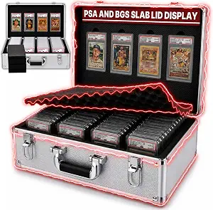 Graded Card Case - 4 Row Graded Card Storage Box with 8 Foam Inserts - Durable PSA Slab Case with Secure Lock - Also Compatible with GMA, HGA, NGS, SGC, CSG - Holds up to 640 Top Loaders (Silver)