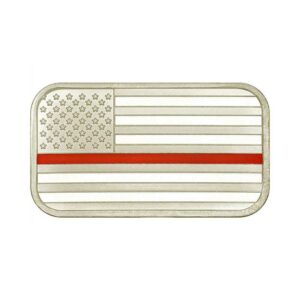 SilverTowne Mint Firefighter Red Line Enameled American Flag Design 1 oz Silver Bar GEM Prooflike Sealed