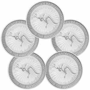 Lot of 5 - 2022-P Australia Silver Kangaroo 1 oz Silver $1 Coins GEM BU