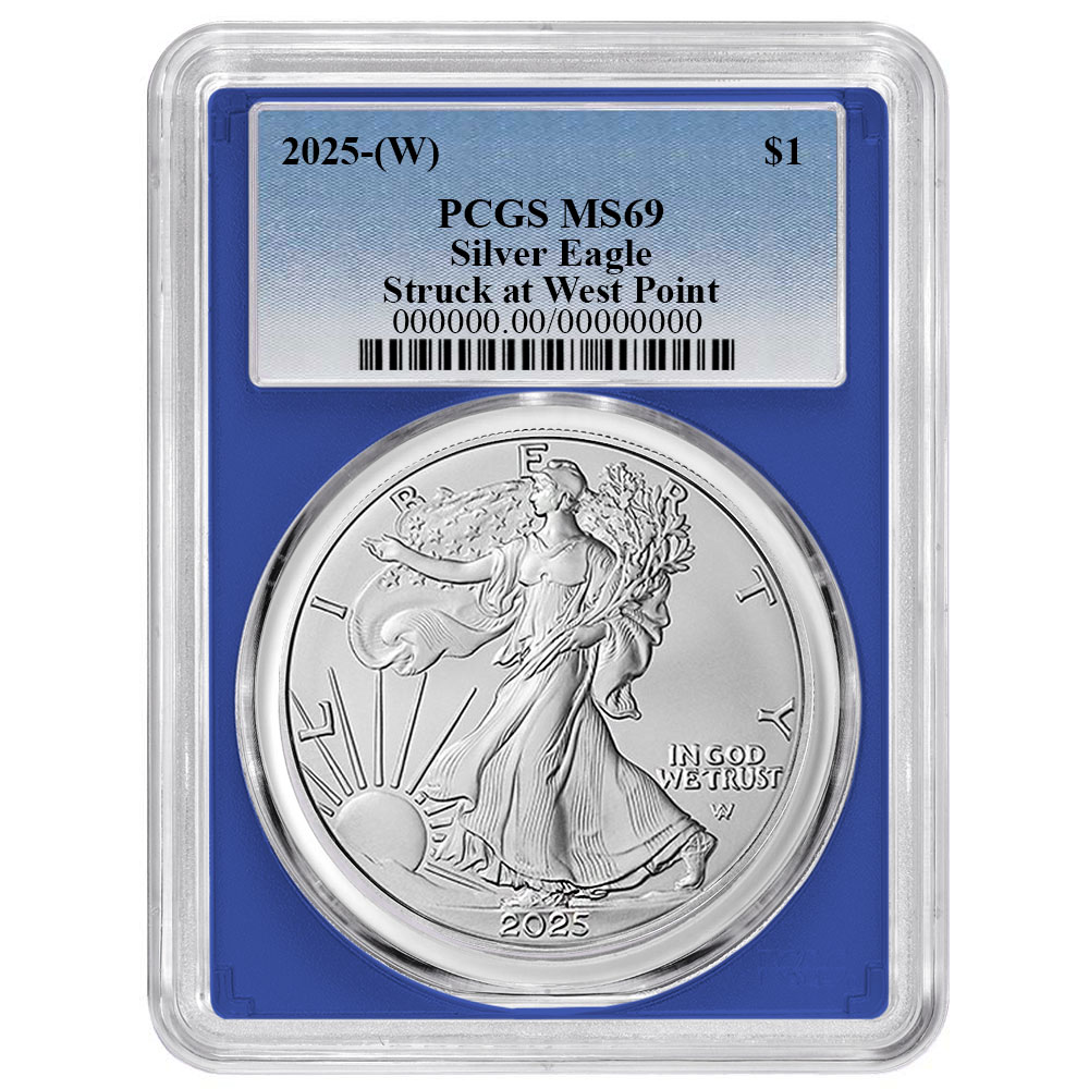 2025 (W) $1 American Silver Eagle PCGS MS69 Blue Label Blue Frame