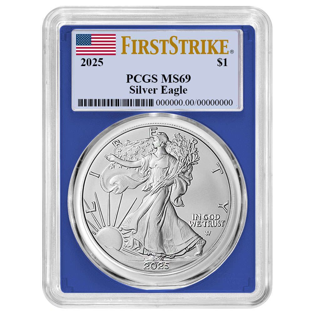 2025 $1 American Silver Eagle PCGS MS69 FS Flag Label Blue Frame