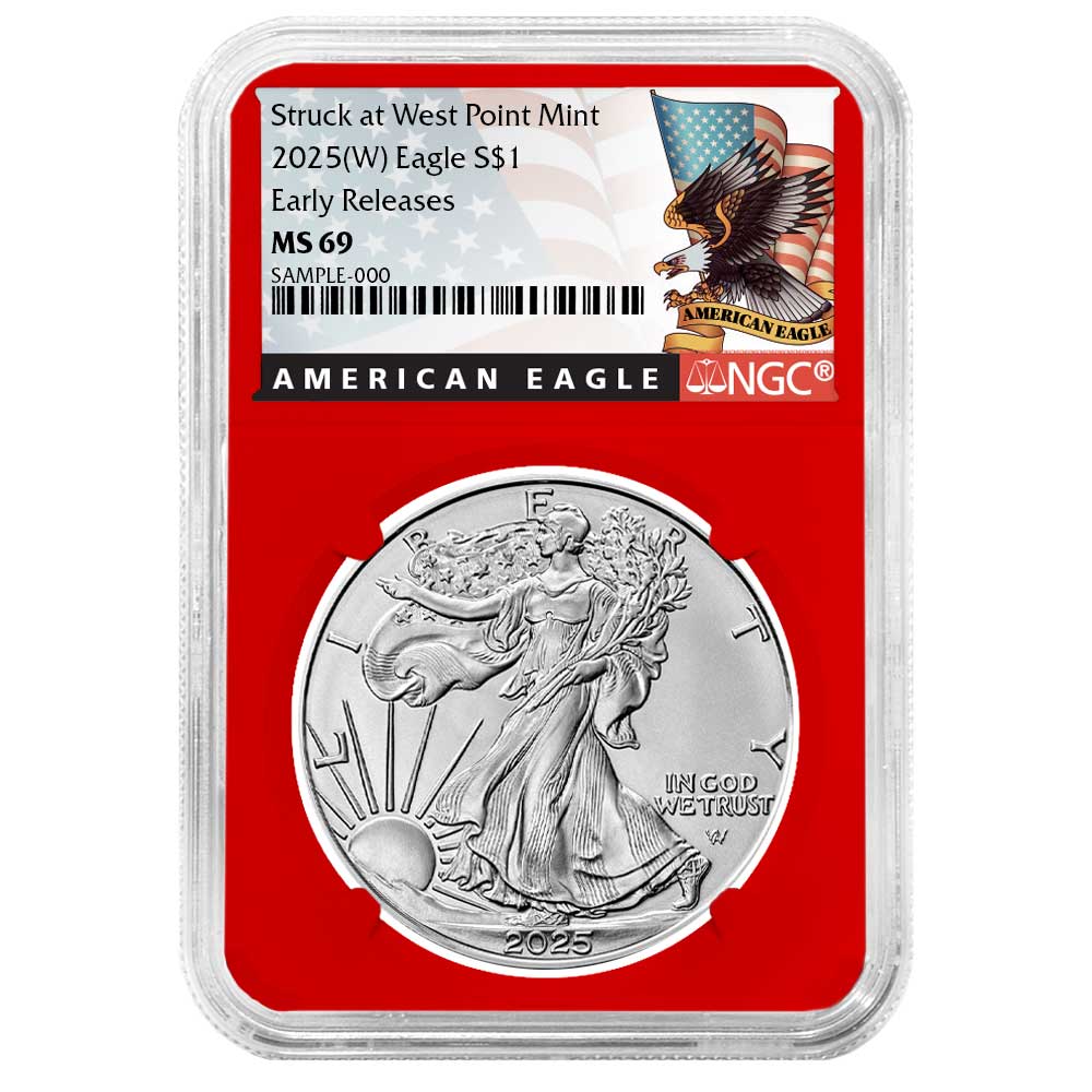 2025 (W) $1 American Silver Eagle NGC MS69 ER Black Label Red Core