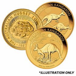 1 oz Australian Kangaroo/Nugget Gold Coin - Random Year
