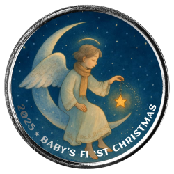 1 oz Angel and Star Baby's First Christmas Colored Silver Round