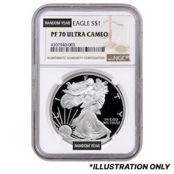 1 oz American Silver Eagle NGC PF-70 Proof Coin - Random Year