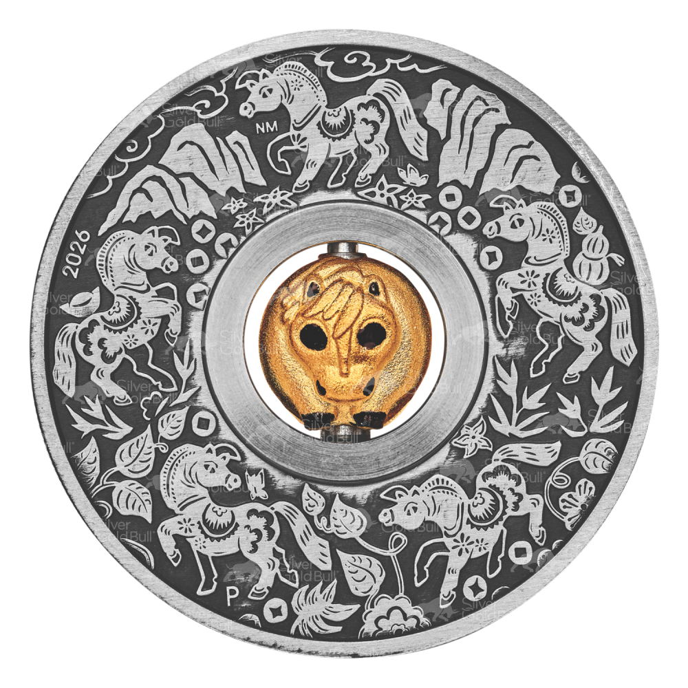 1 oz 2026 Lunar Year of the Horse Rotating Charm Antiqued Silver Coin | Perth Mint