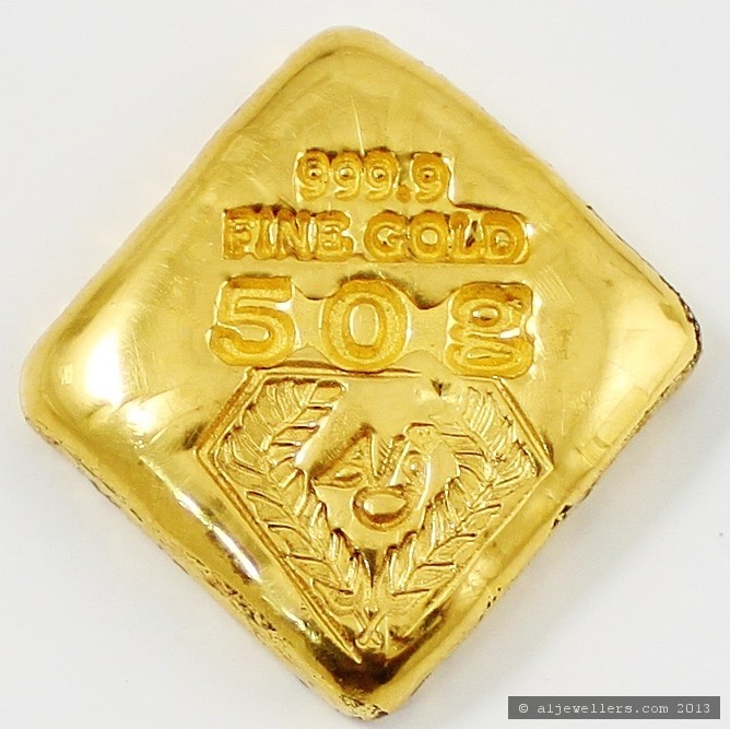 50g A1J 999.9 Fine Gold Bar Casted