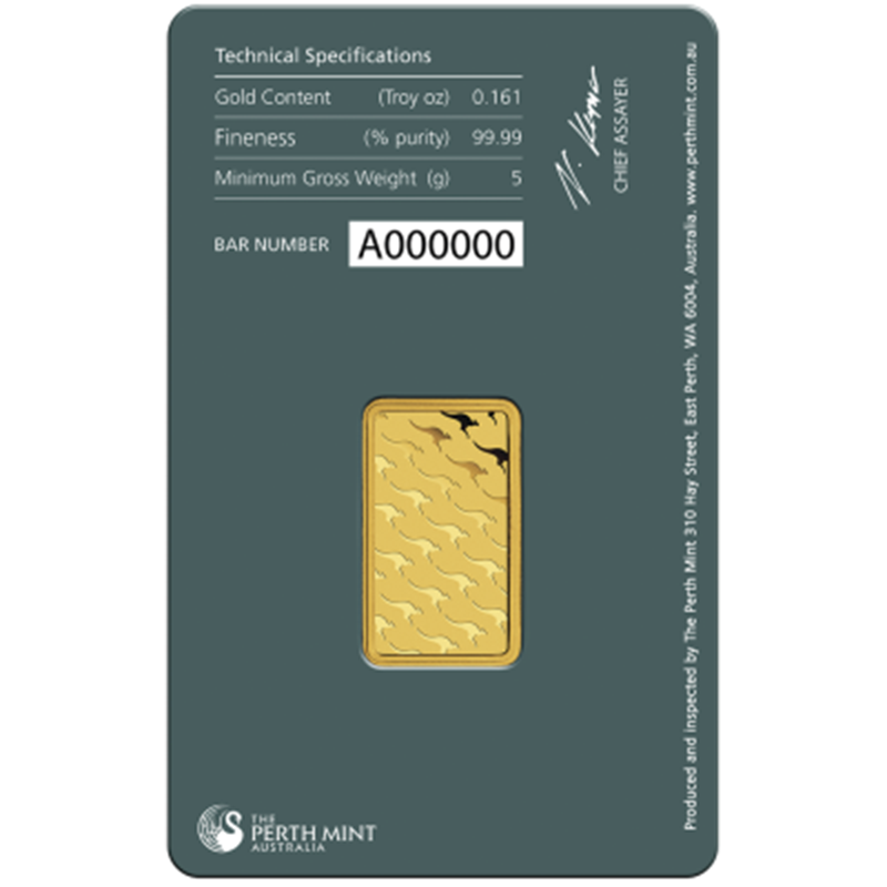 5g Perth Mint 999.9 Fine Gold Bar Minted