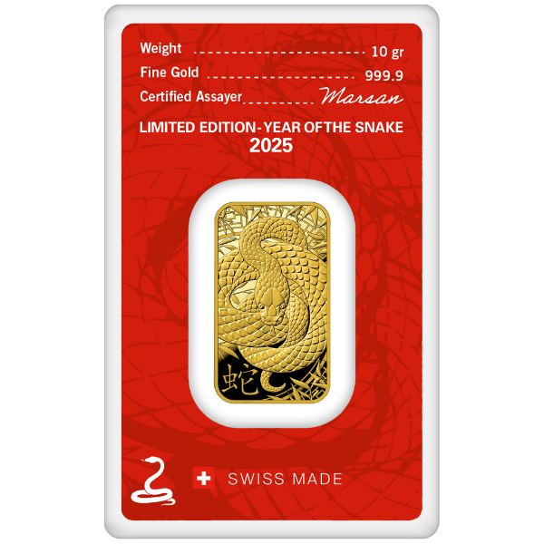 2025 Argor-Heraeus Snake 10 gram Gold Bar (New in Assay)