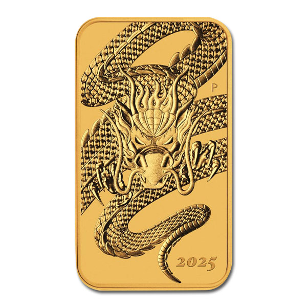2025 1 oz Australia Perth Mint Gold Dragon Bar Coin (BU in Capsule)
