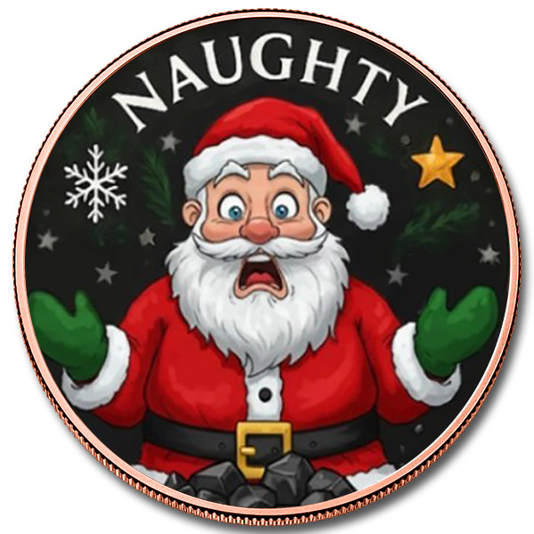 Naughty or Nice 1 oz Colorized Copper Round (New)