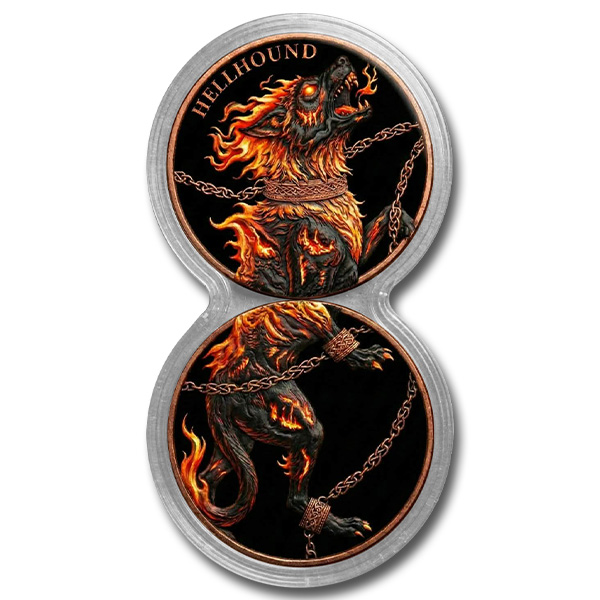 Hell Hound 2 x 1 oz Colorized Copper Rounds (New in Infinity Capsule)