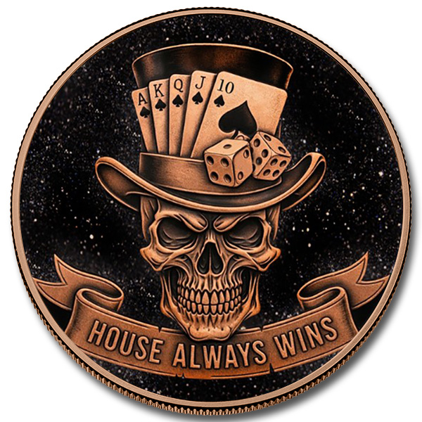 Skulls & Spades with Dual Sided Diamond Dust 1 oz Copper Round (New in Box)