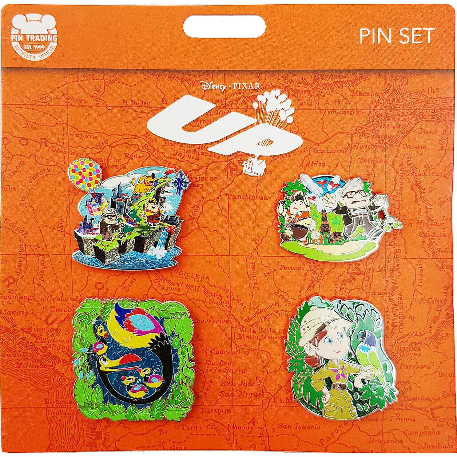 Disney Parks Pixar Up Carl Ellie Russell Dug 4 Pin Badge Trading Set